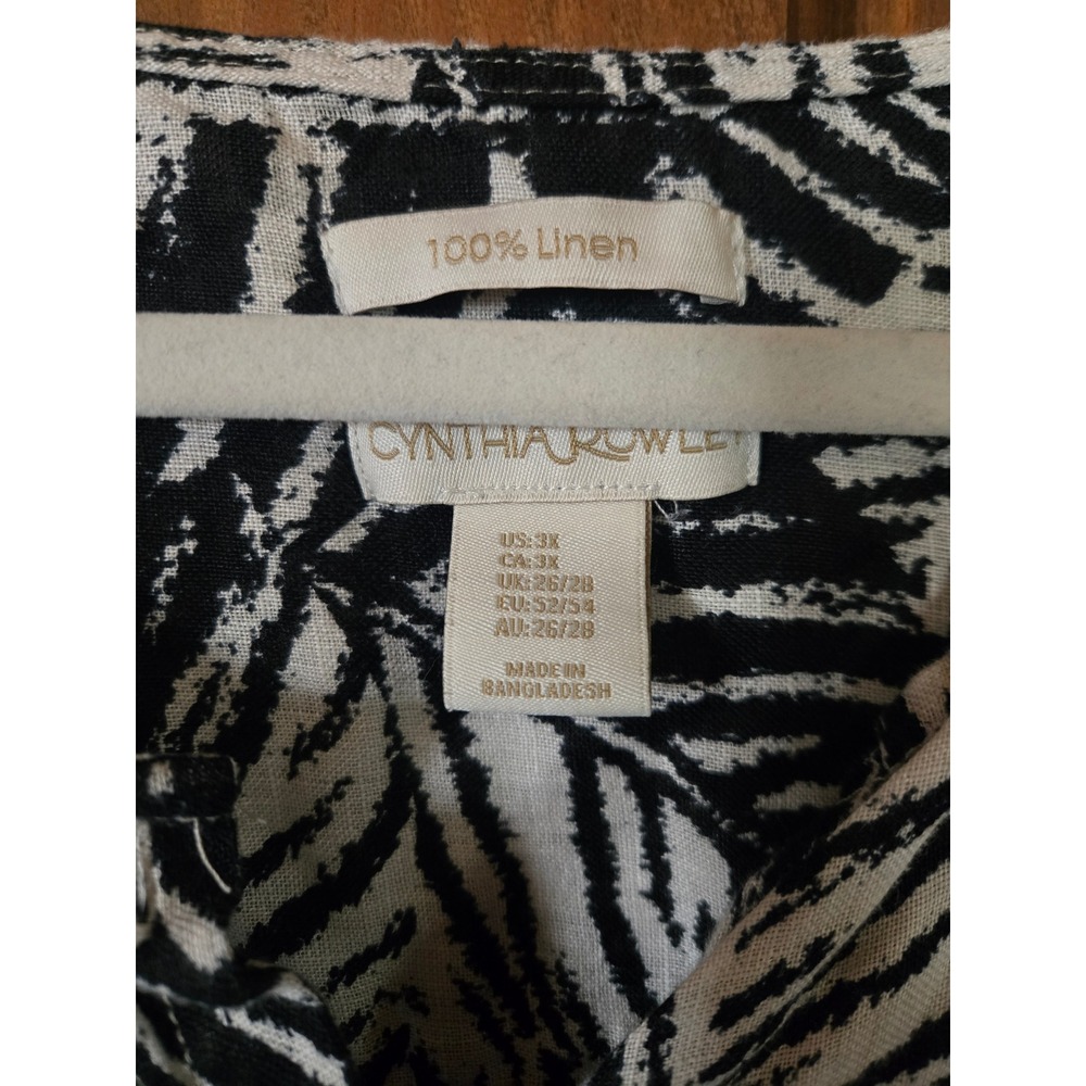 Cynthia Rowley Womens 3X Black White Linen Tropical Palm Leaf Button Tunic Top - Picture 4 of 5